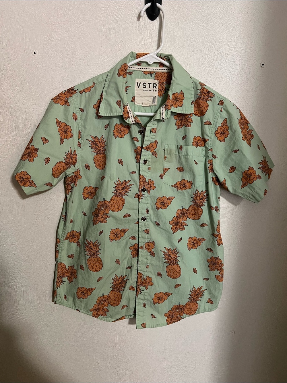 VSTR Classic Premium Tropical Vacation Button Down Casual Shirt Green Boy's Sz M